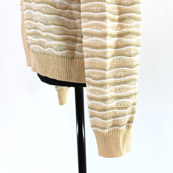 St. John Sport Wool Gold White Textured Stripe Cardigan Jacket L Zip-Up Sweater - Picture 4 of 8